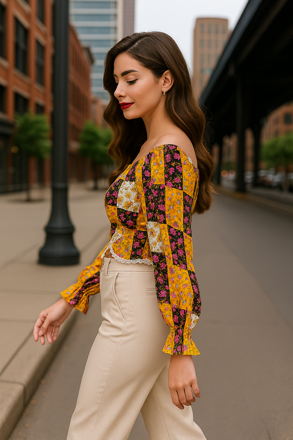FLORA CRUSH OFF SHOULDER CINCHED WRIST SLEEVES BLOUSE