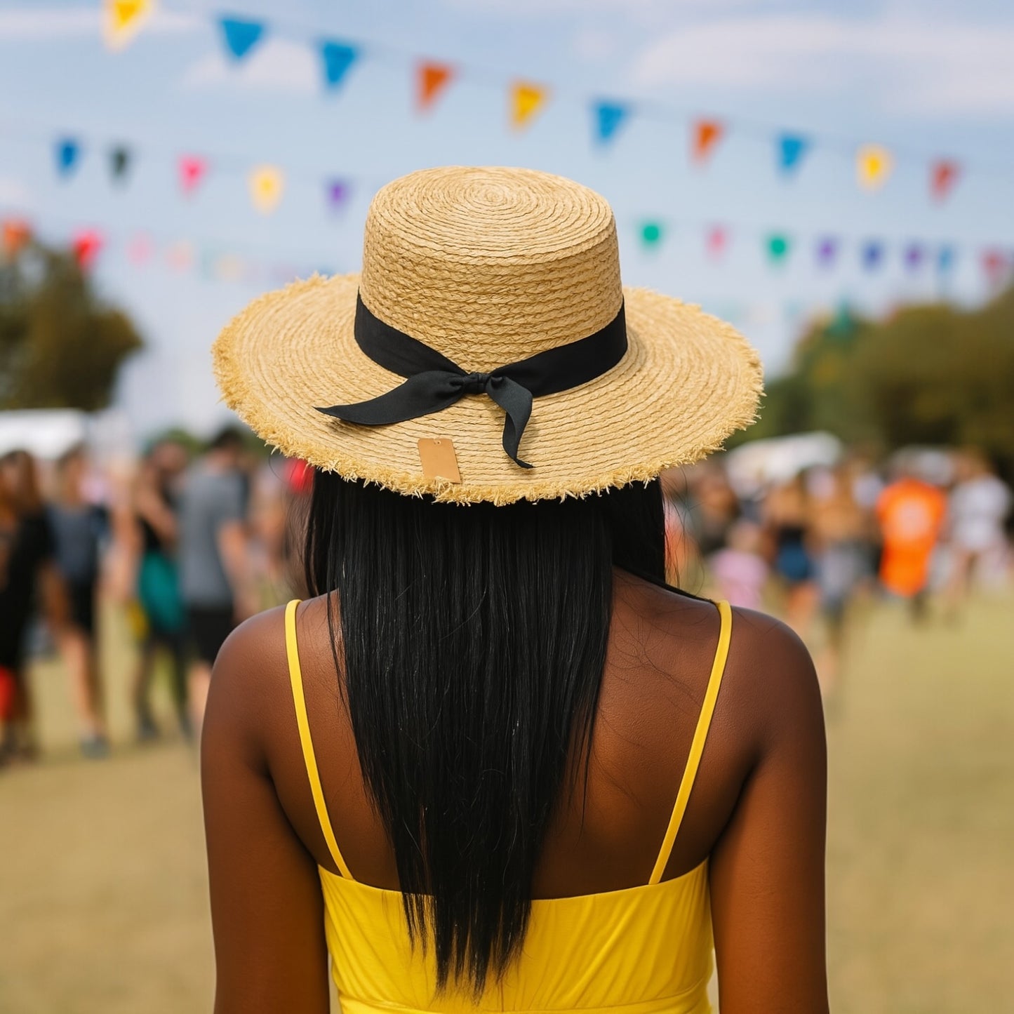 THE RIVIERA CHARM BLACK RIBBON RAFFIA SUN HAT