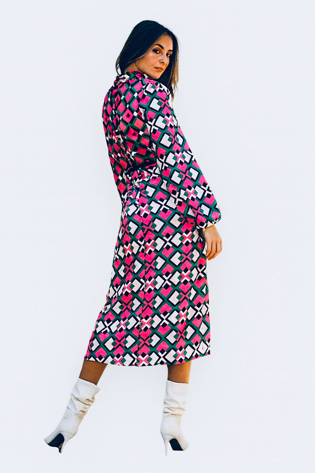 Mod Mosaic Midi Belted Dress
