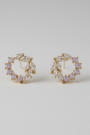 Gold cluster hoop stud earrings with CZ stones