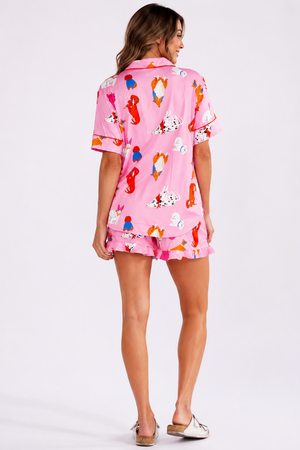 Puppy print PJ set with elastic-waist shorts