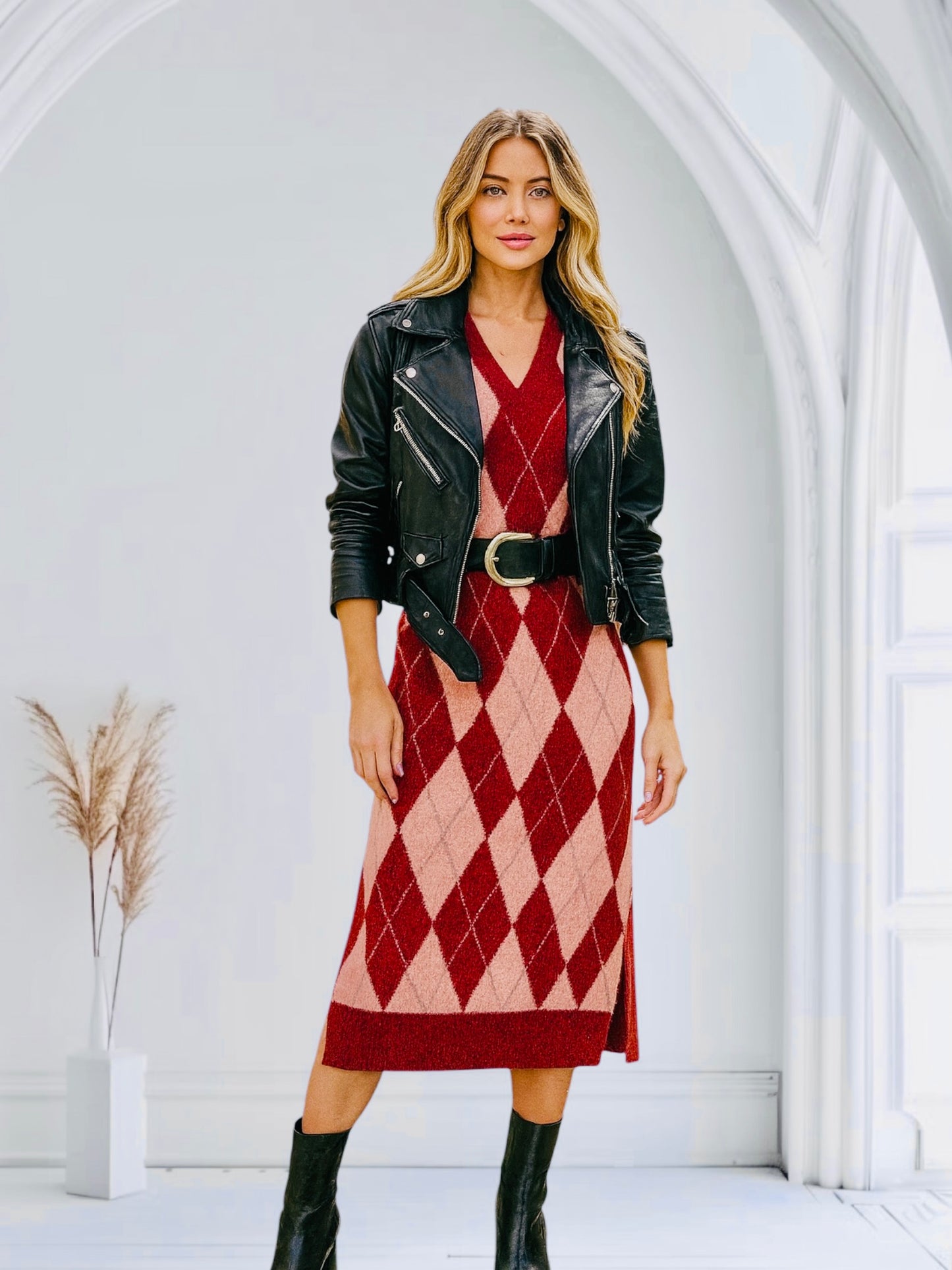 Crimson Argyle Elegance Dress