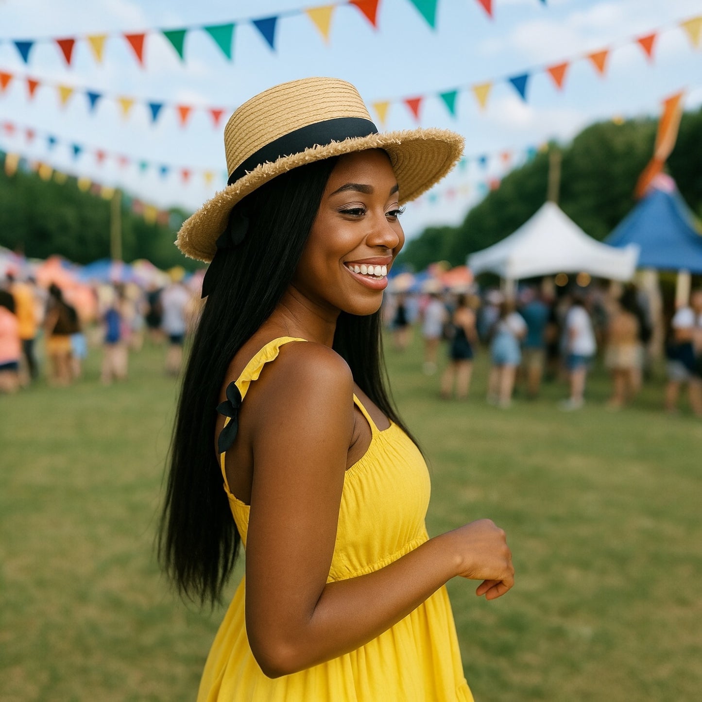 THE RIVIERA CHARM BLACK RIBBON RAFFIA SUN HAT
