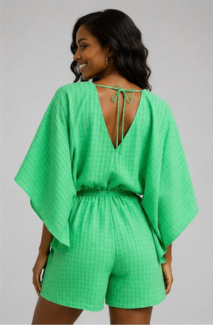 Elastic waist kimono sleeve romper