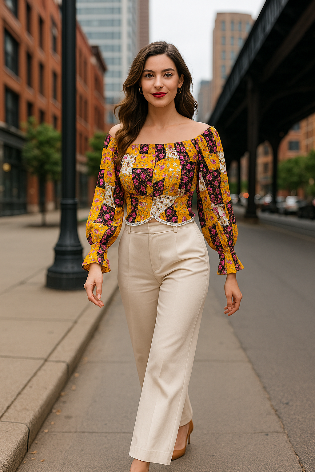 FLORA CRUSH OFF SHOULDER CINCHED WRIST SLEEVES BLOUSE