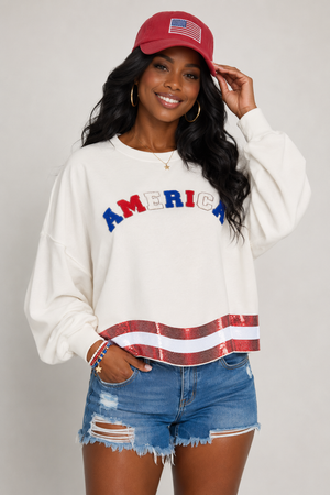 Long sleeve sequin crop pullover sparkle