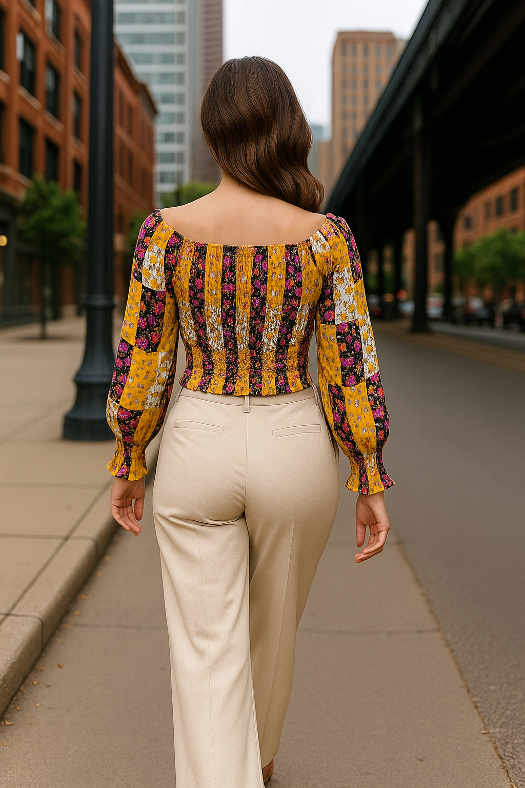 FLORA CRUSH OFF SHOULDER CINCHED WRIST SLEEVES BLOUSE