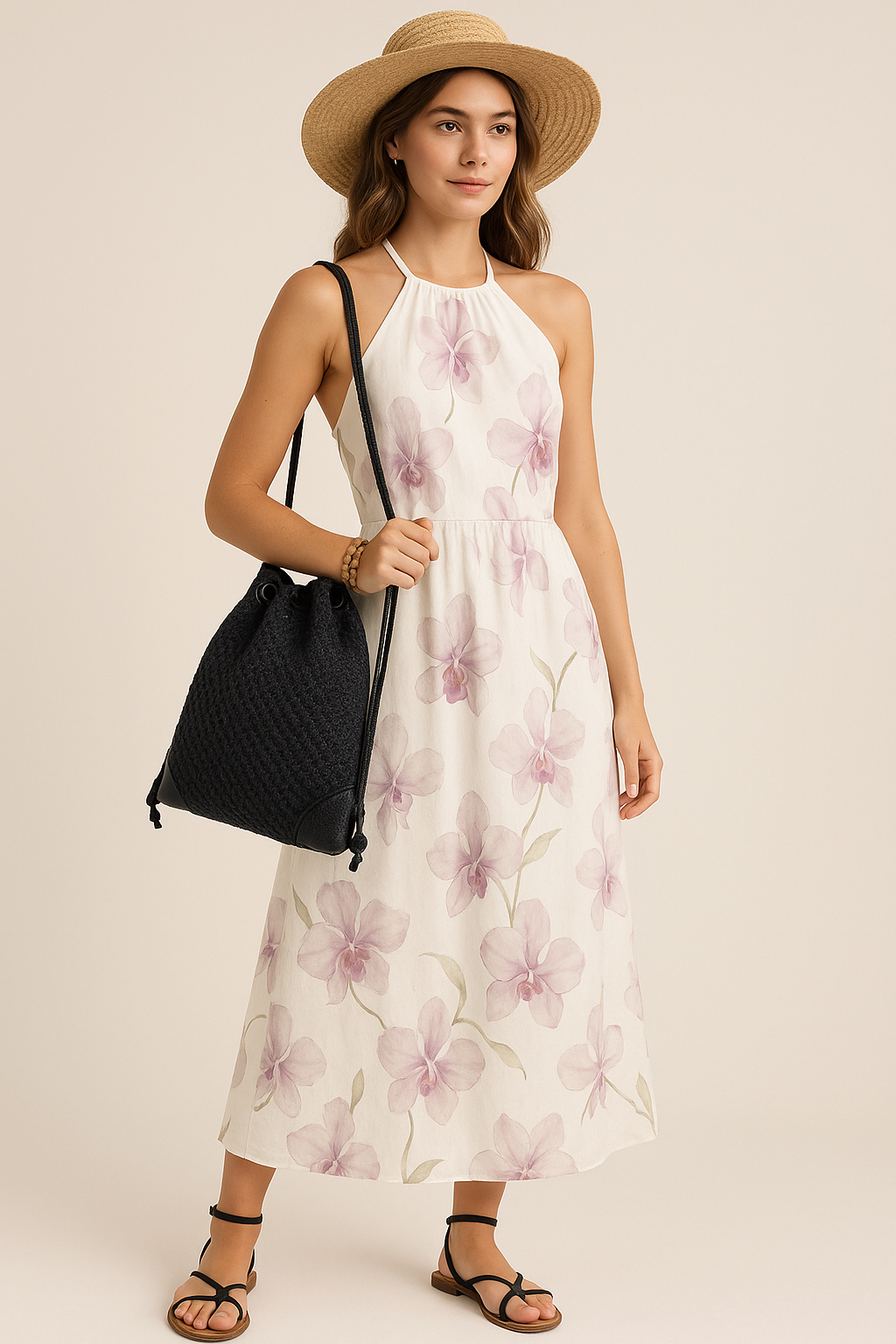 URBAN WOVEN BALCK STRAW BRAIDED BUCKET BAG