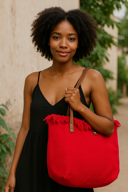 SCARLET FRINGE RED CANVAS TOTE BAG