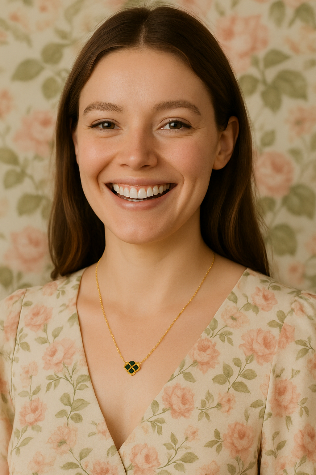Gold Dipped Emerald Rhinestone Clover Pendant Necklace