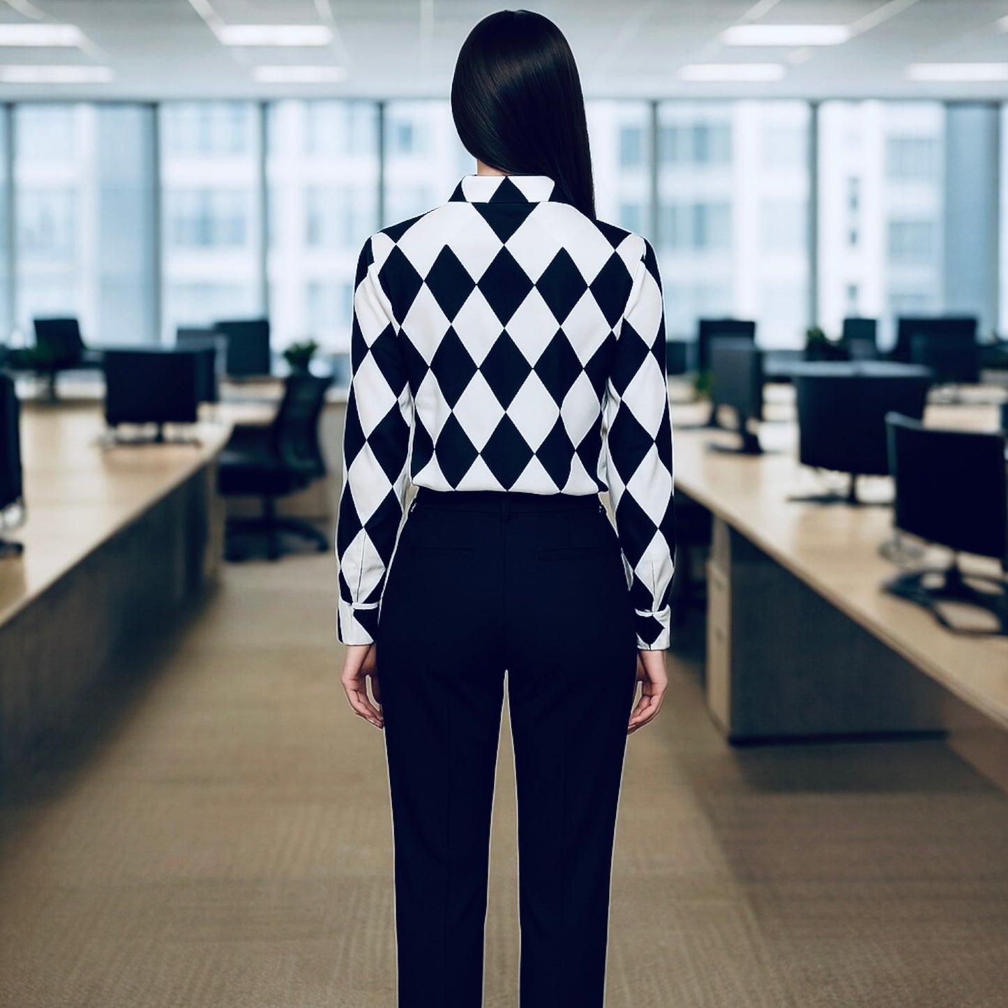 DIAMOND DISTRICT BALCK & WHITE LONG SLEEVE BLOUSE