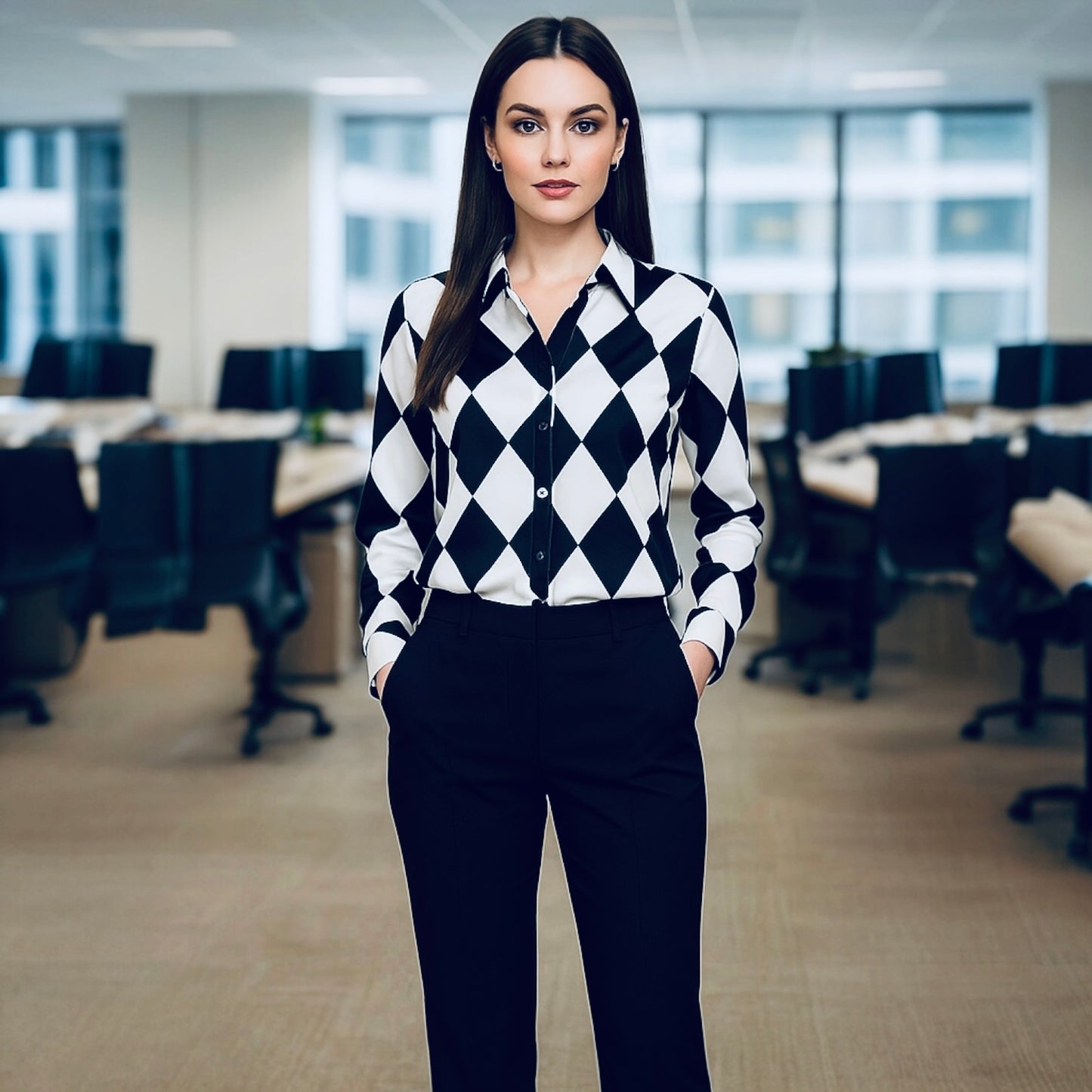 DIAMOND DISTRICT BALCK & WHITE LONG SLEEVE BLOUSE