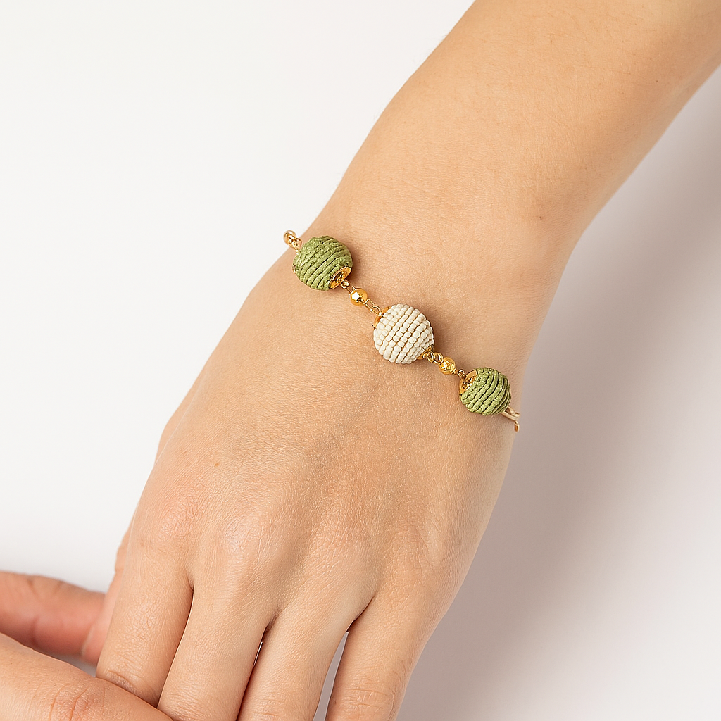 Handmade Beaded Sachi Rafftai Cotton and Wood Bracelet