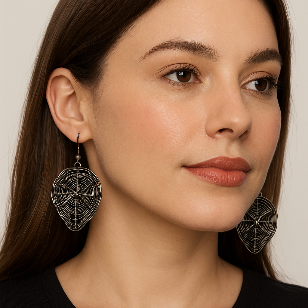 Handmade Silvertone, tear drop basketweave earrings