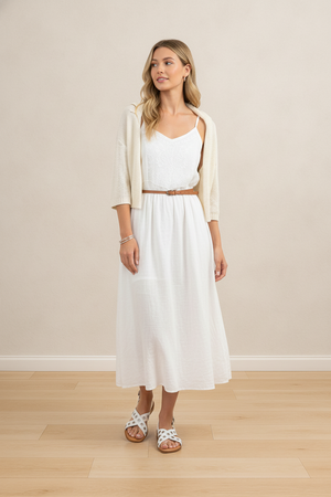 White sandal with studded cross band detail