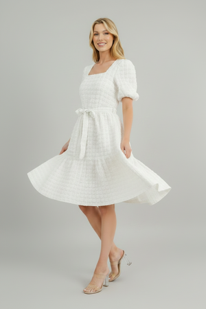 Square neck puff sleeve midi dress by Mandalay and Company