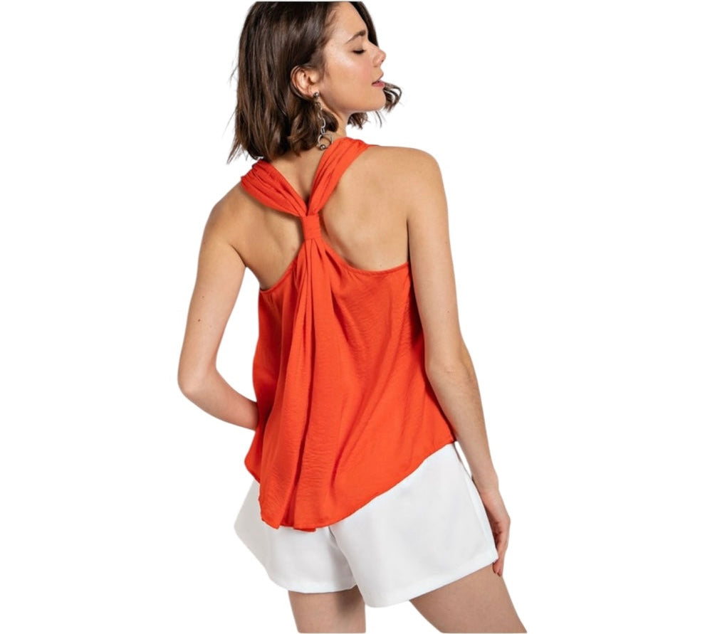LUNA KNOT FRONT & BACK REVERSIBLE SATIN TOP