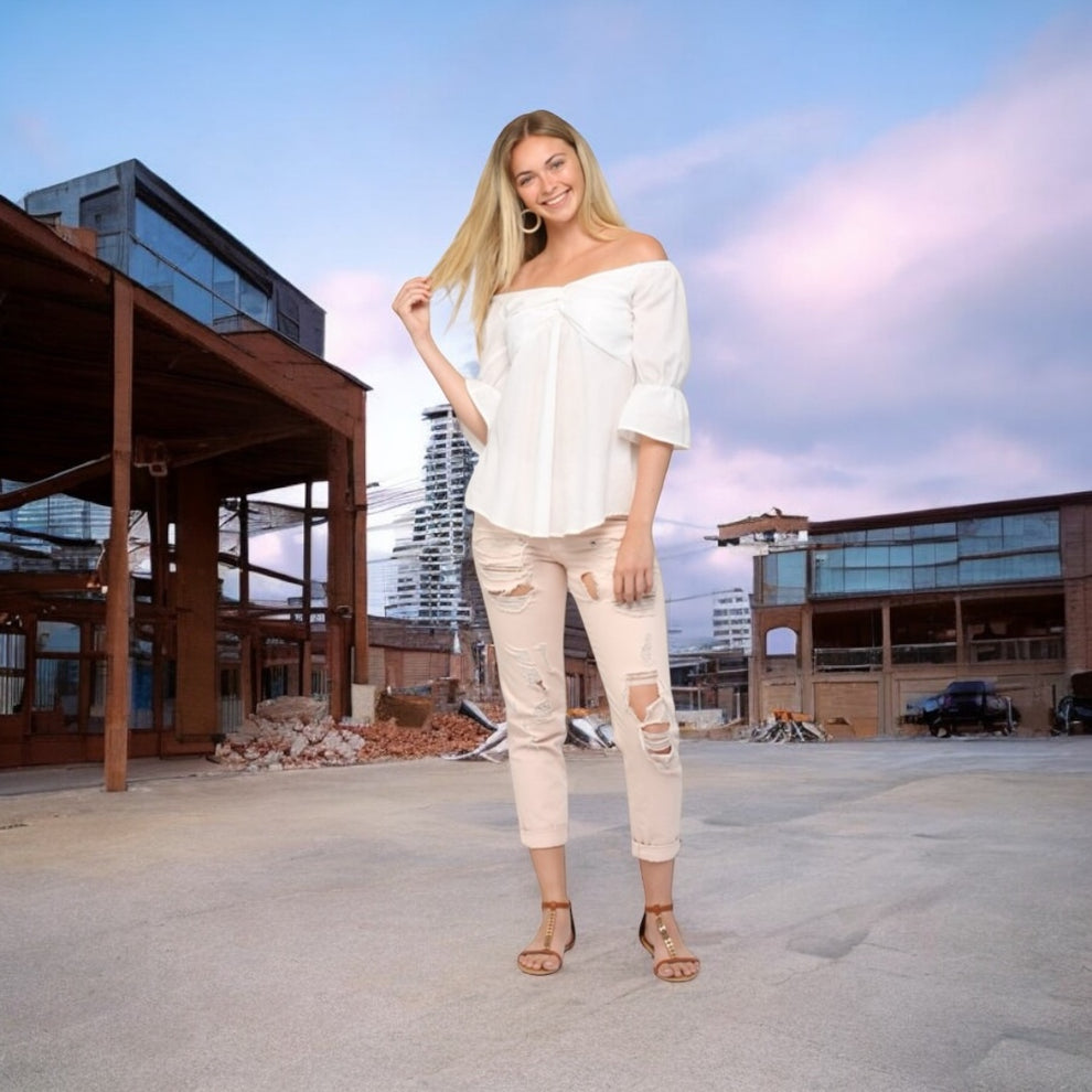 COTTON CLOUD OFF SHOULDER TWIST FRONT TOP