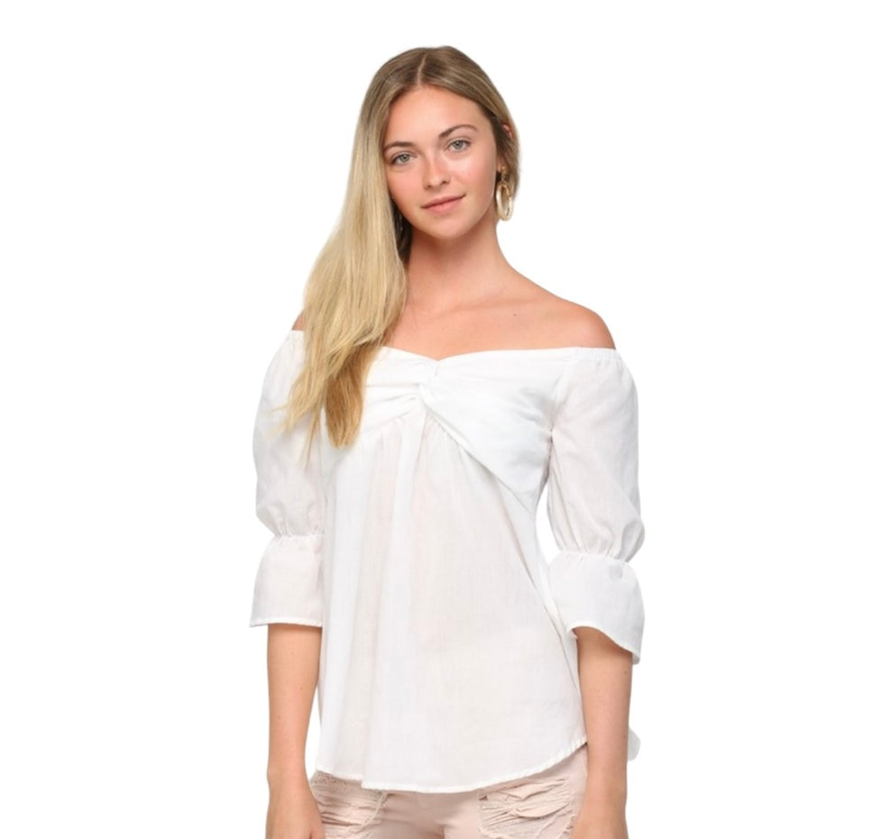 COTTON CLOUD OFF SHOULDER TWIST FRONT TOP