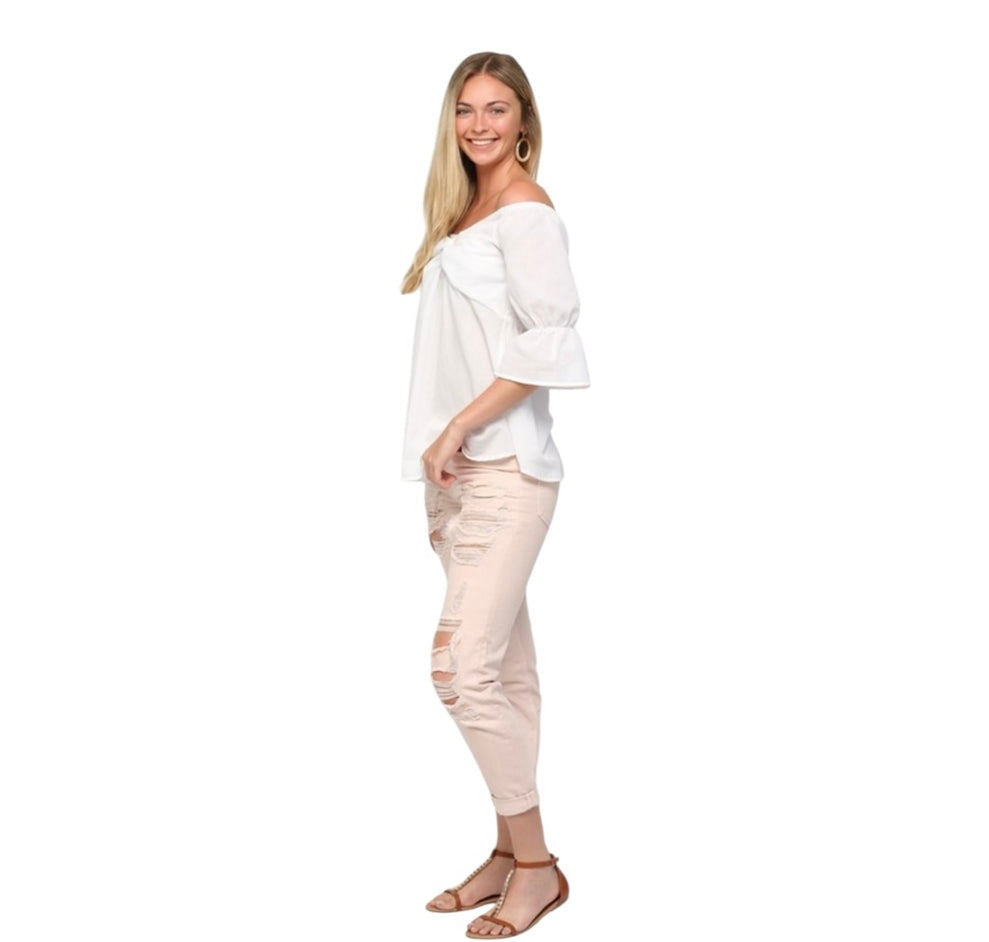 COTTON CLOUD OFF SHOULDER TWIST FRONT TOP