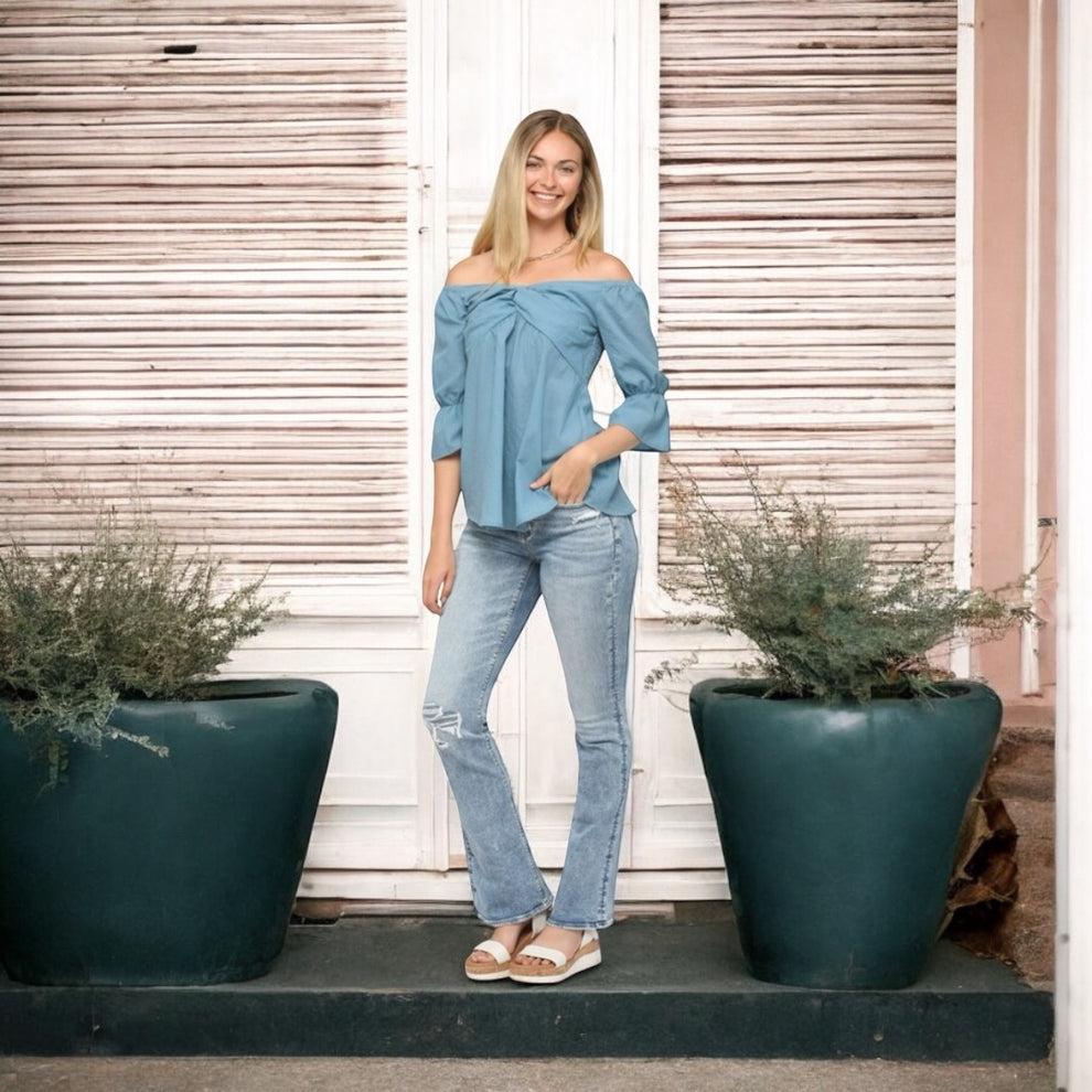 COTTON CLOUD OFF SHOULDER TWIST FRONT TOP