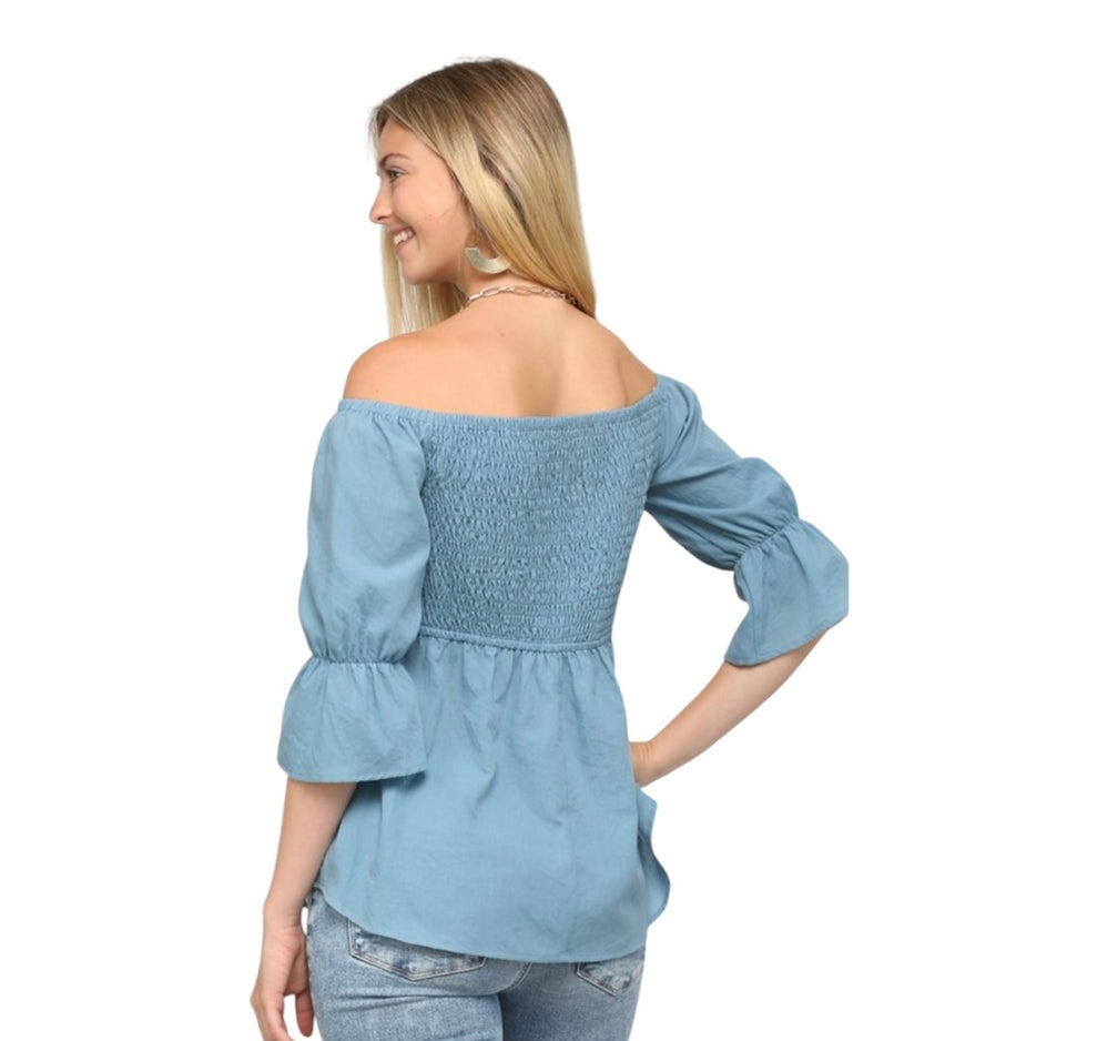 COTTON CLOUD OFF SHOULDER TWIST FRONT TOP