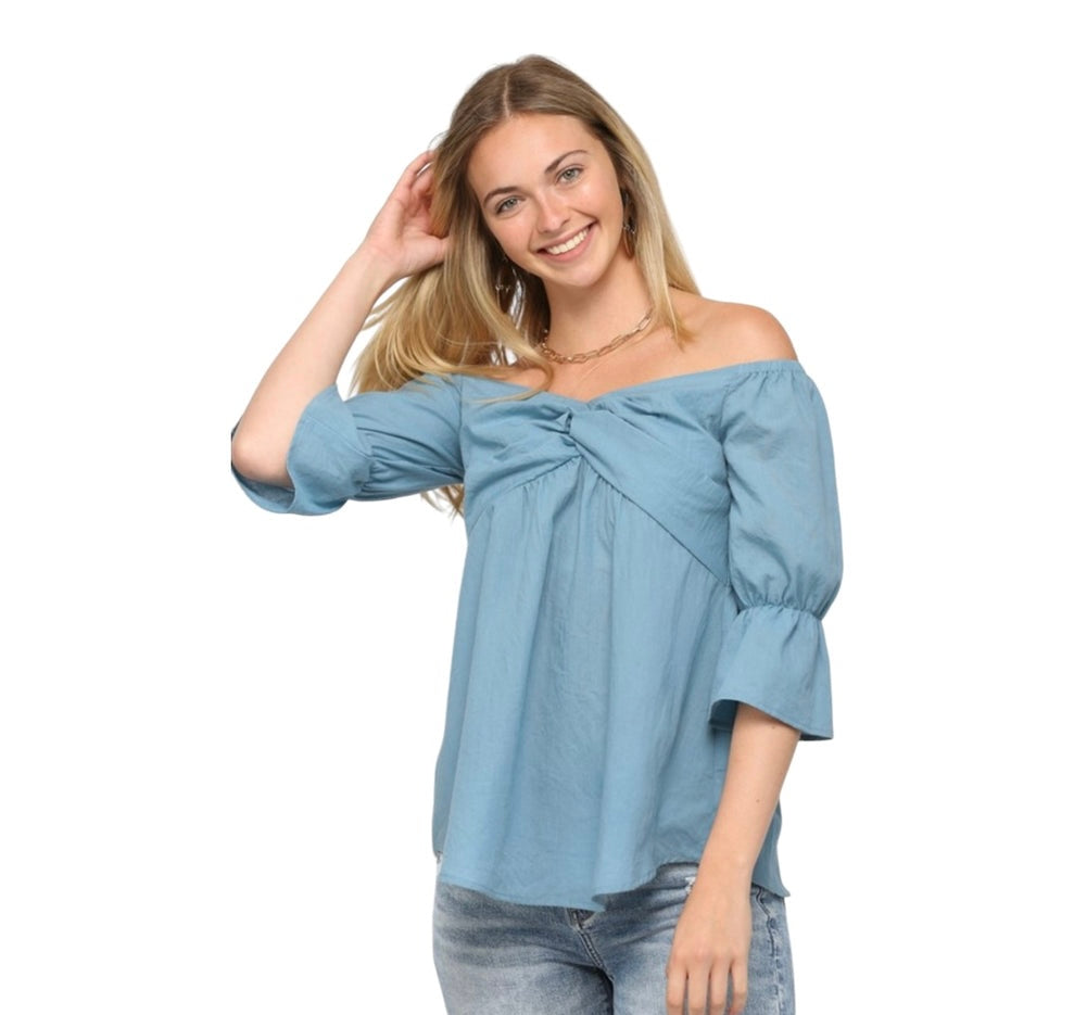 COTTON CLOUD OFF SHOULDER TWIST FRONT TOP