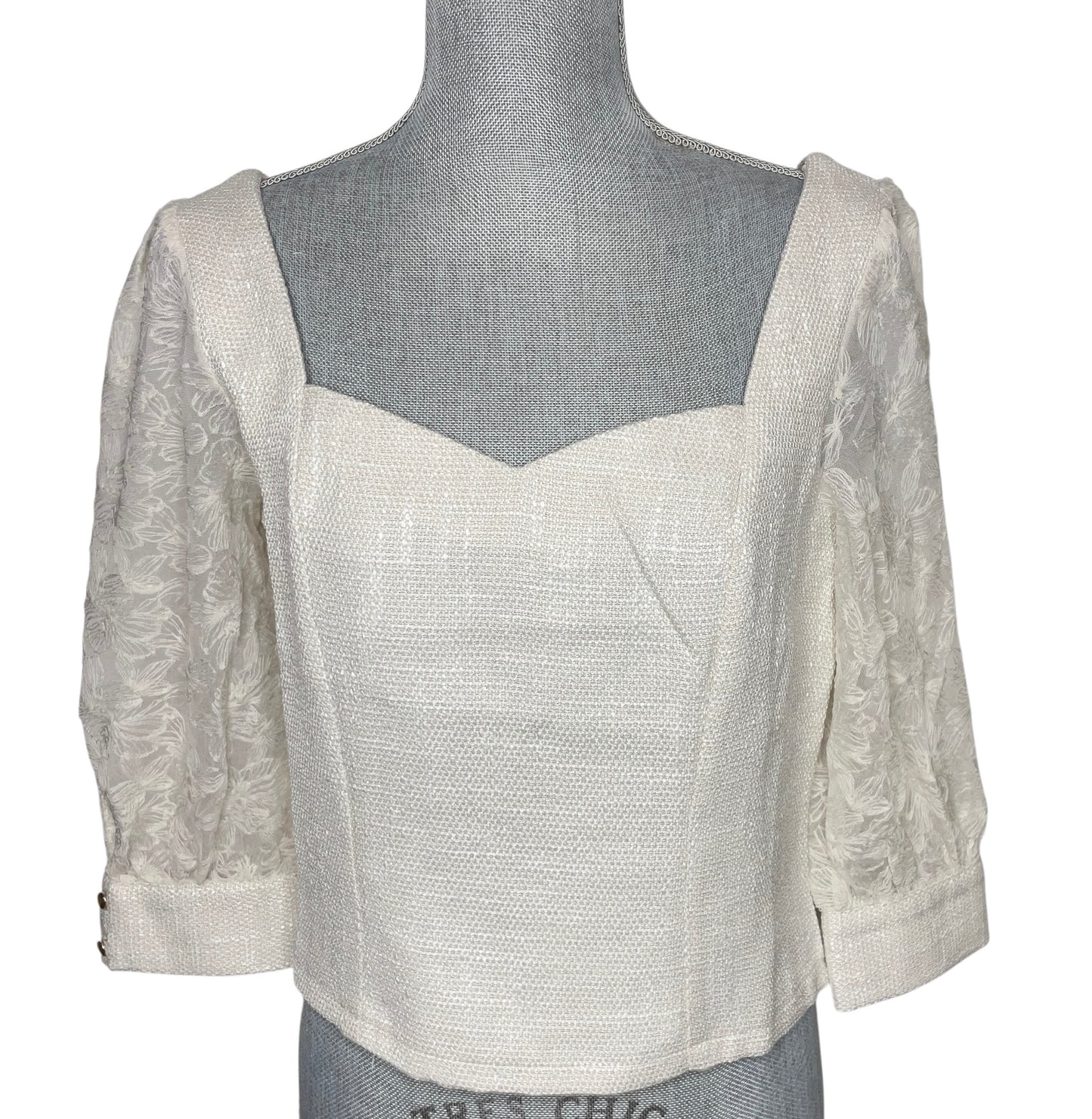 TULLE THEORY NATURAL COLOR LACE SLEEVE TWEED TOP