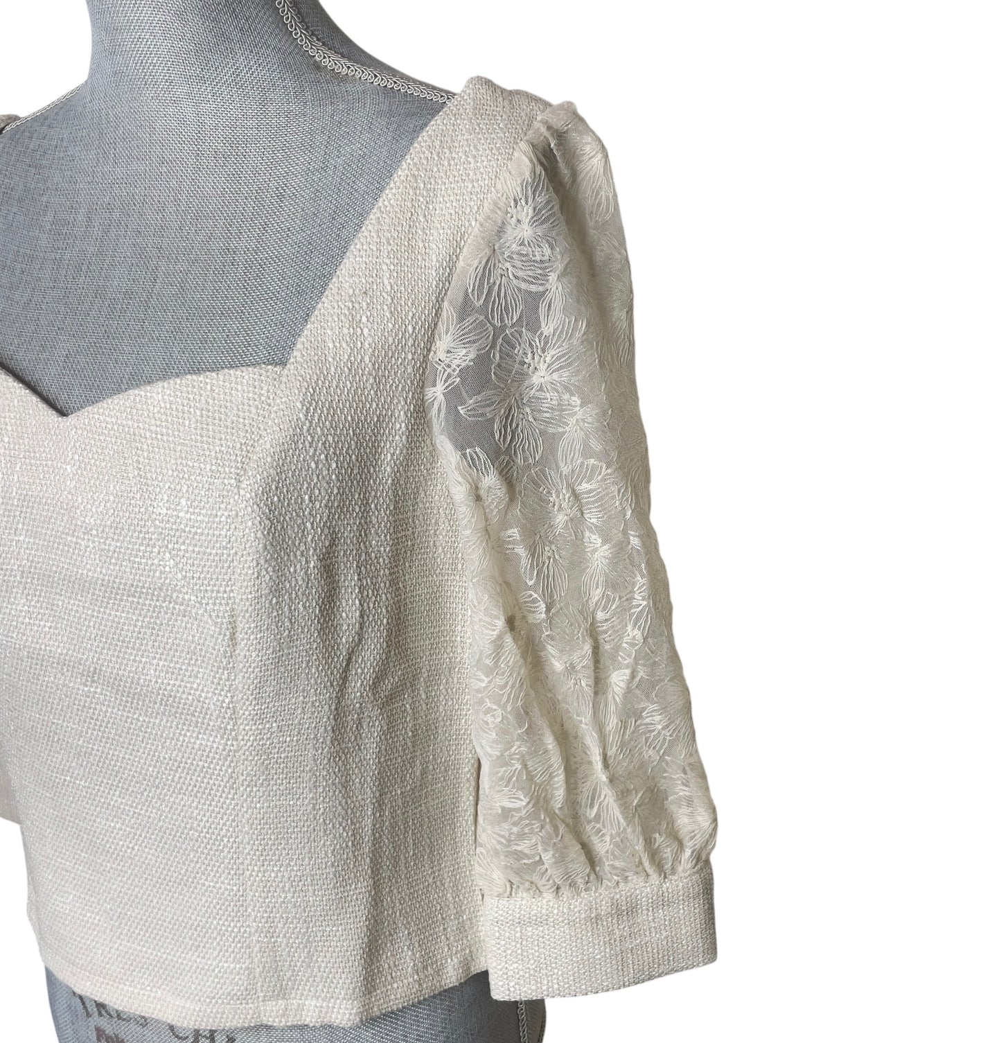 TULLE THEORY NATURAL COLOR LACE SLEEVE TWEED TOP