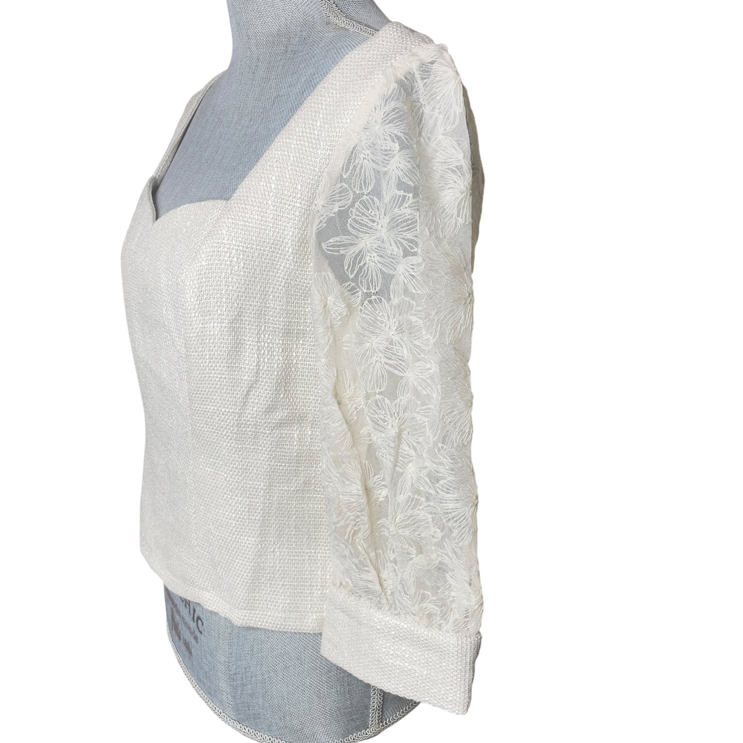TULLE THEORY NATURAL COLOR LACE SLEEVE TWEED TOP