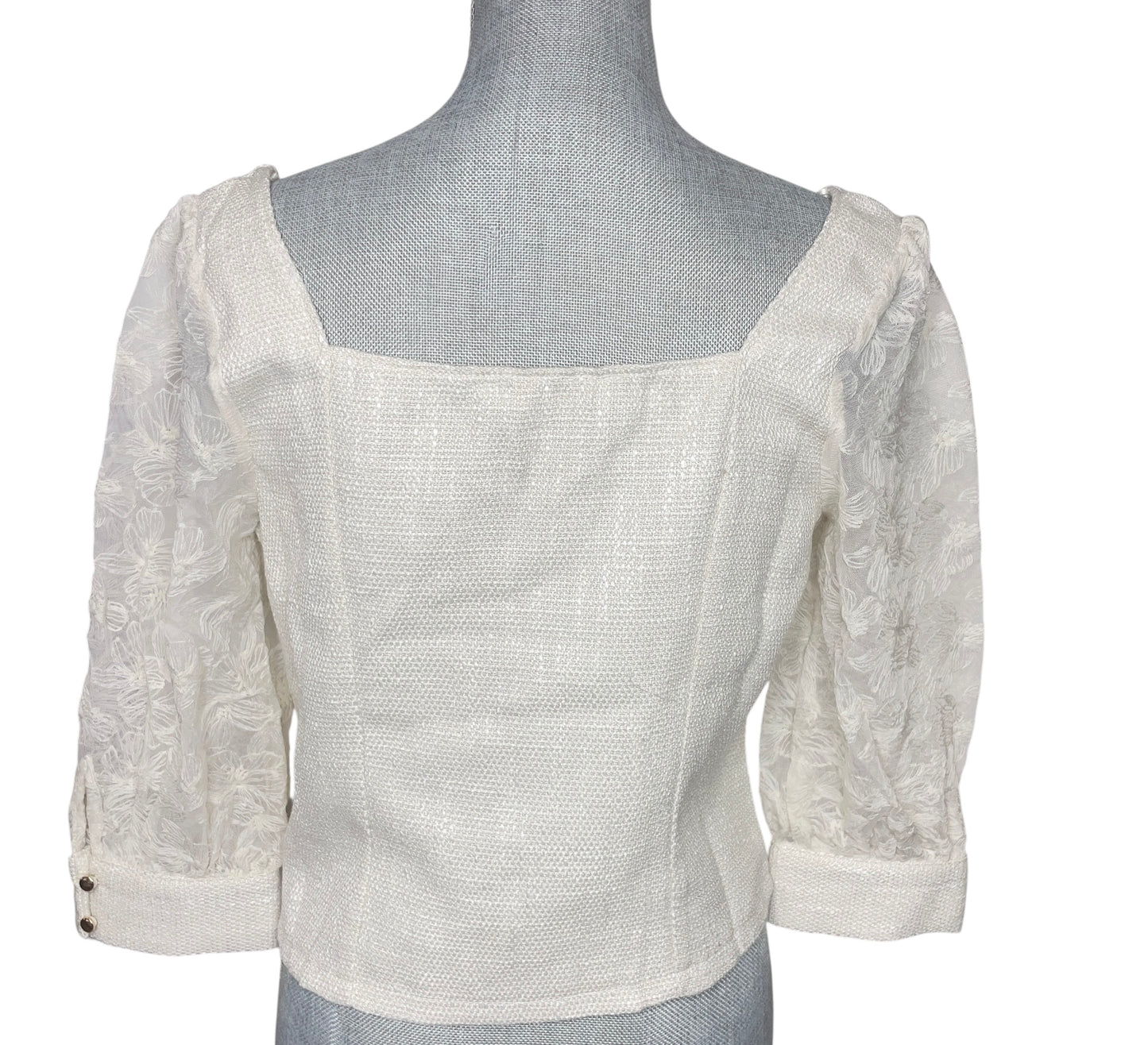 TULLE THEORY NATURAL COLOR LACE SLEEVE TWEED TOP