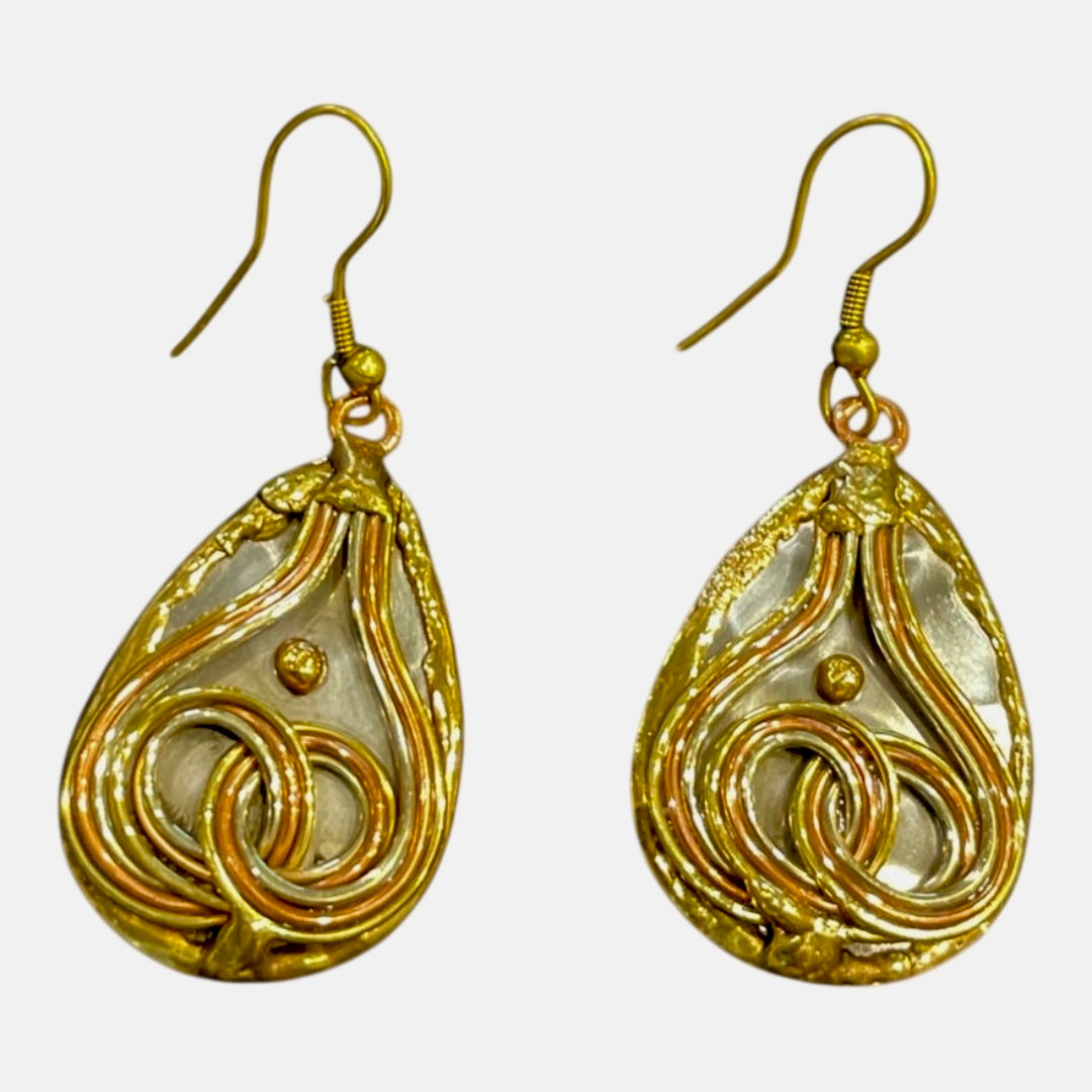 Mixed Metal Tear Drop Swirl Earrings