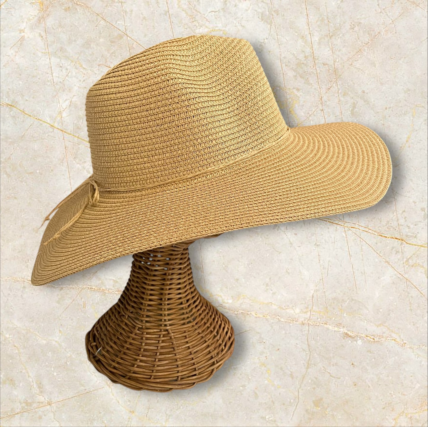 Handmade Feather Design Tan Floppy Fedora Straw Sun Hat