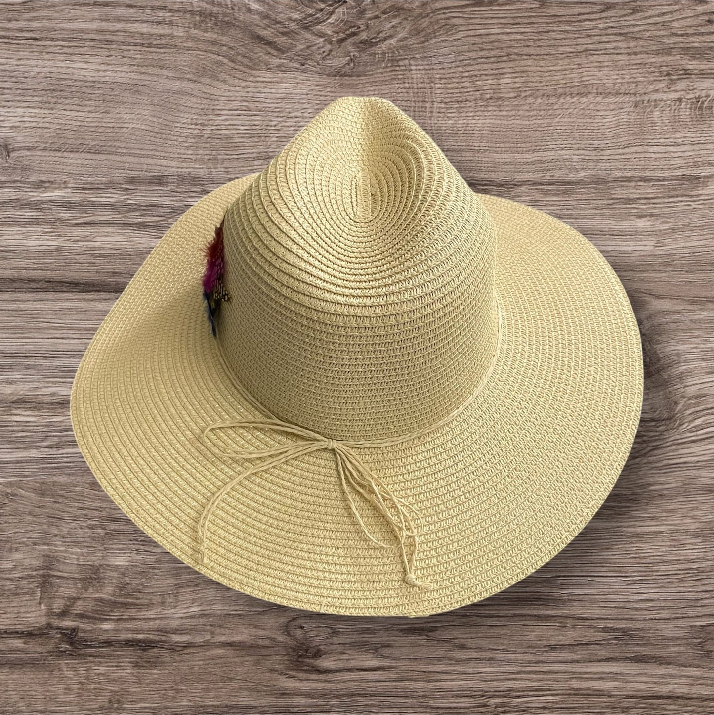 Handmade Feather Design Ivory Floppy Fedora Straw Sun Hat