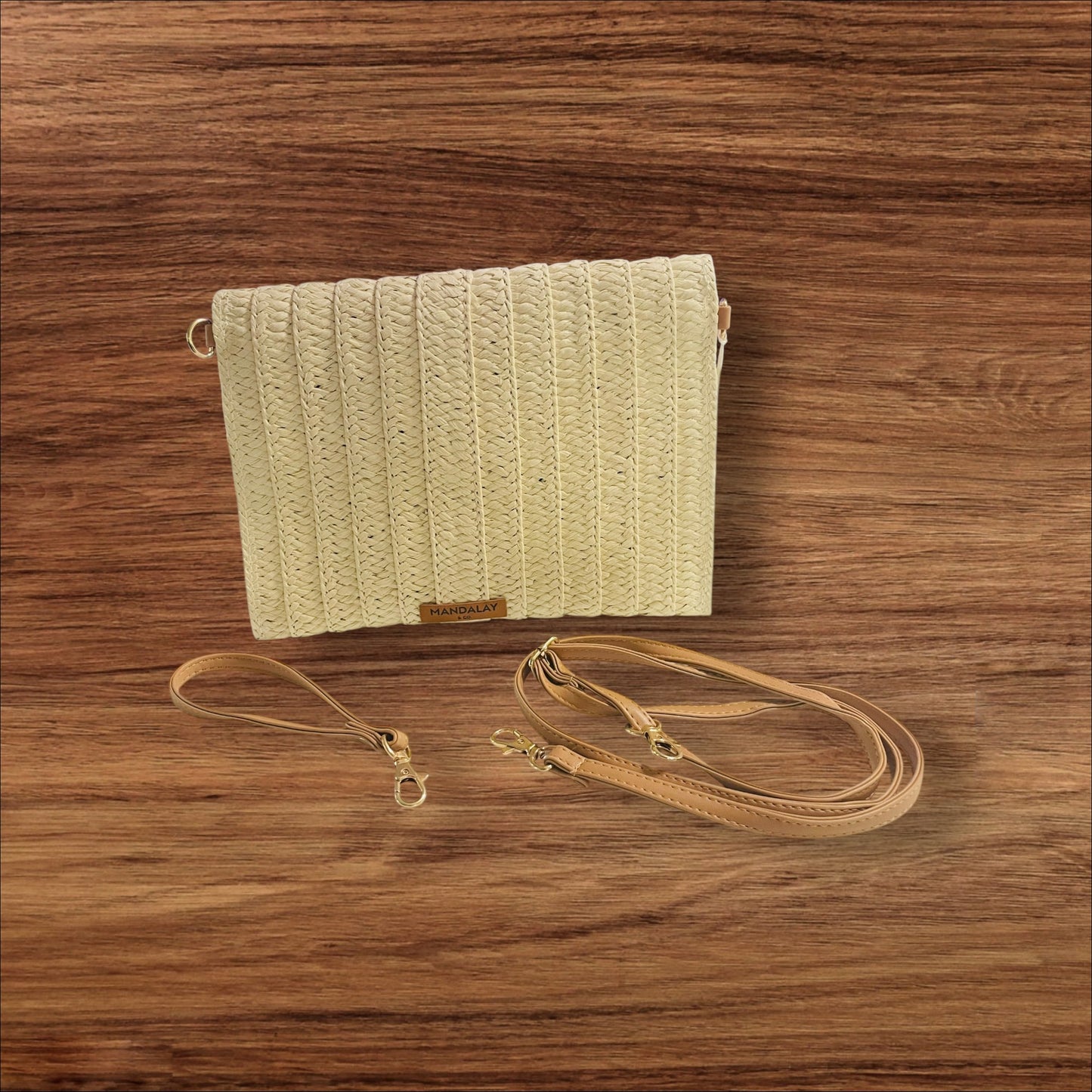 Hand Designed Layered Paper Braided Envelope Clutch Bag with Strap Natural Boho