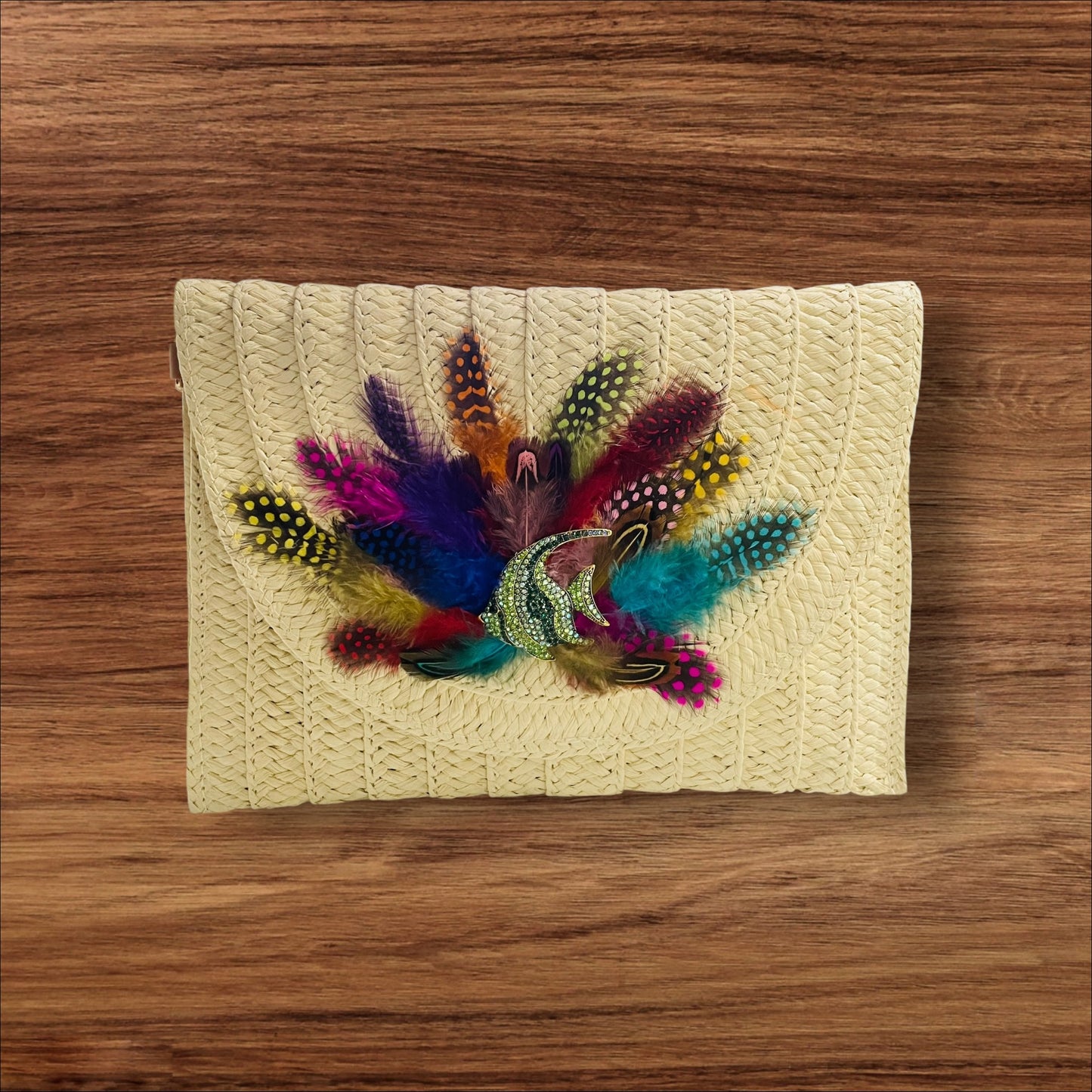 Hand Designed Layered Paper Braided Envelope Clutch Bag with Strap Natural Boho