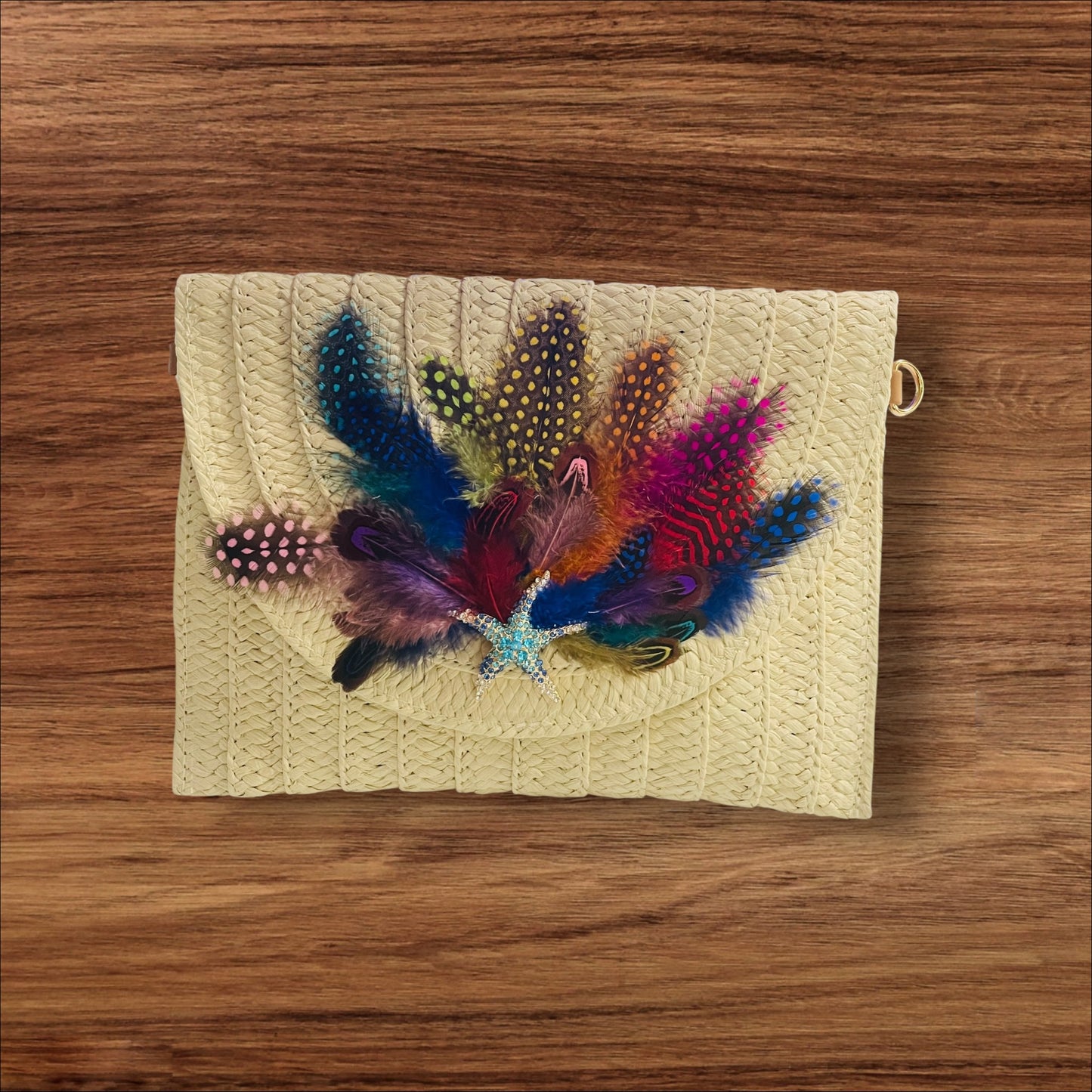Hand Designed Layered Paper Braided Envelope Clutch Bag with Strap Natural Boho