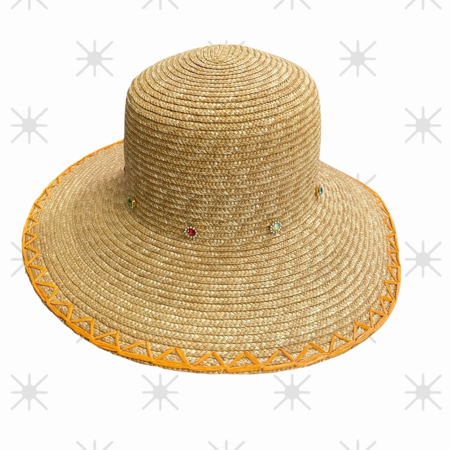 Festival Bucket Straw Hat with Rhinestone Embellishments