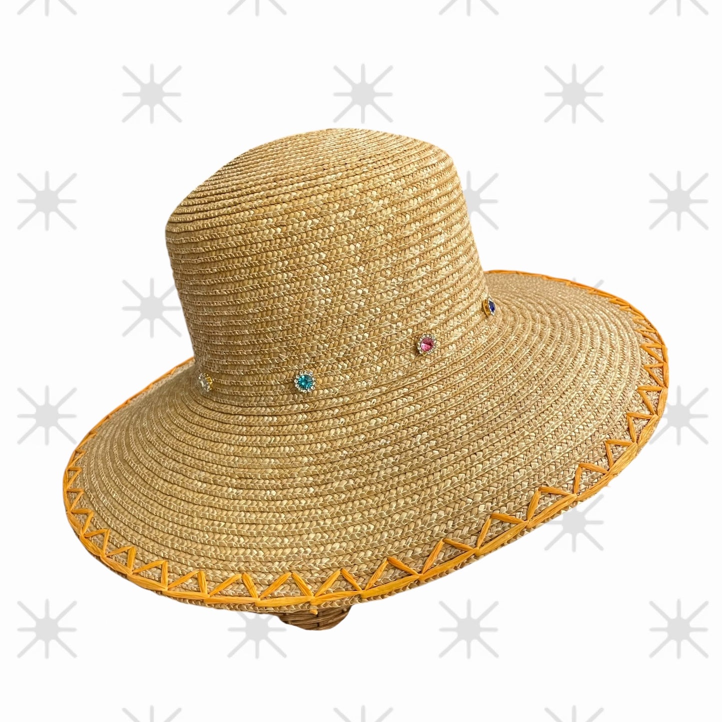 Festival Bucket Straw Hat with Rhinestone Embellishments