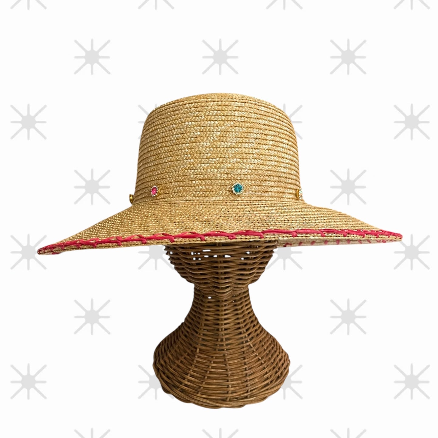 Festival Bucket Straw Hat with Rhinestone Embellishments