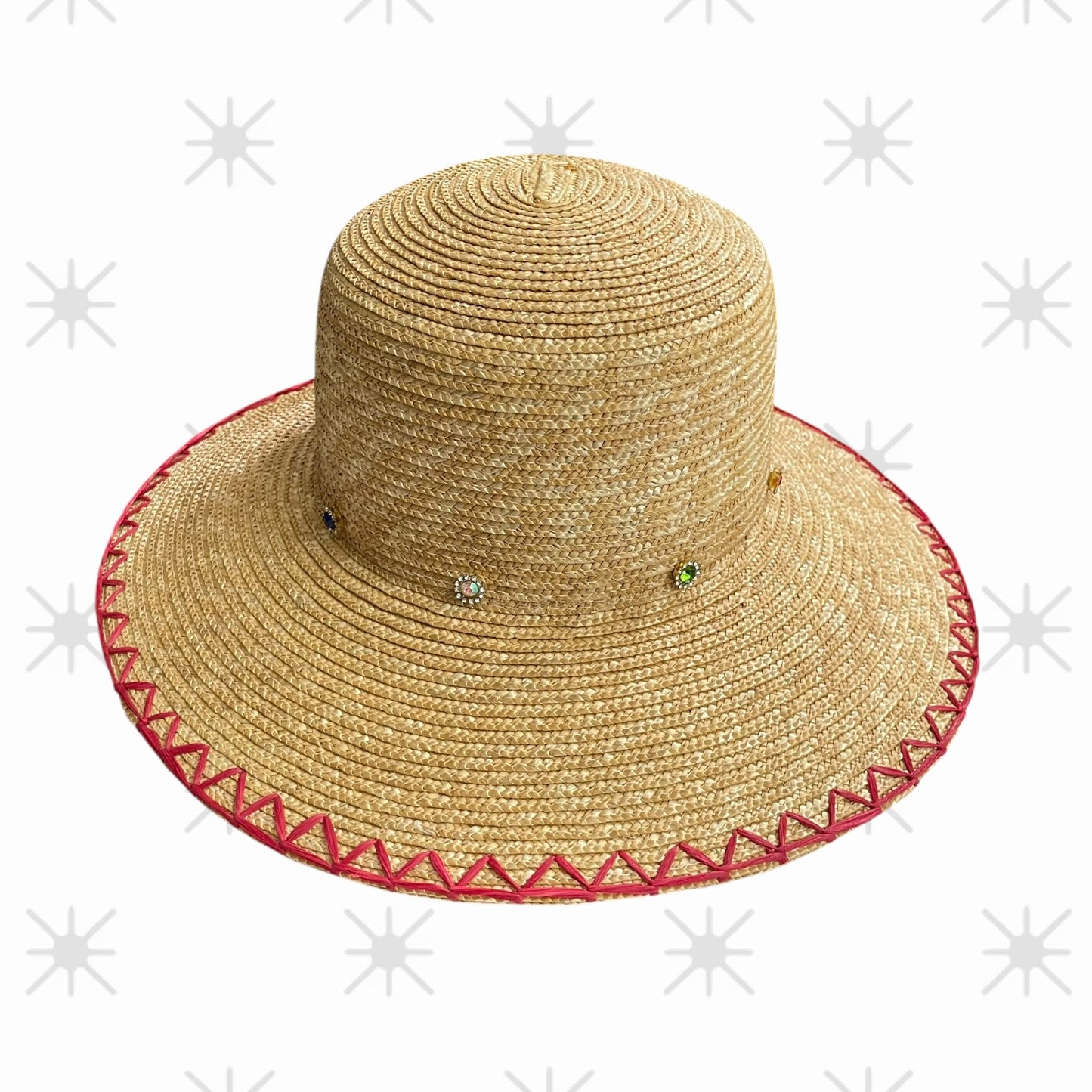 Festival Bucket Straw Hat with Rhinestone Embellishments