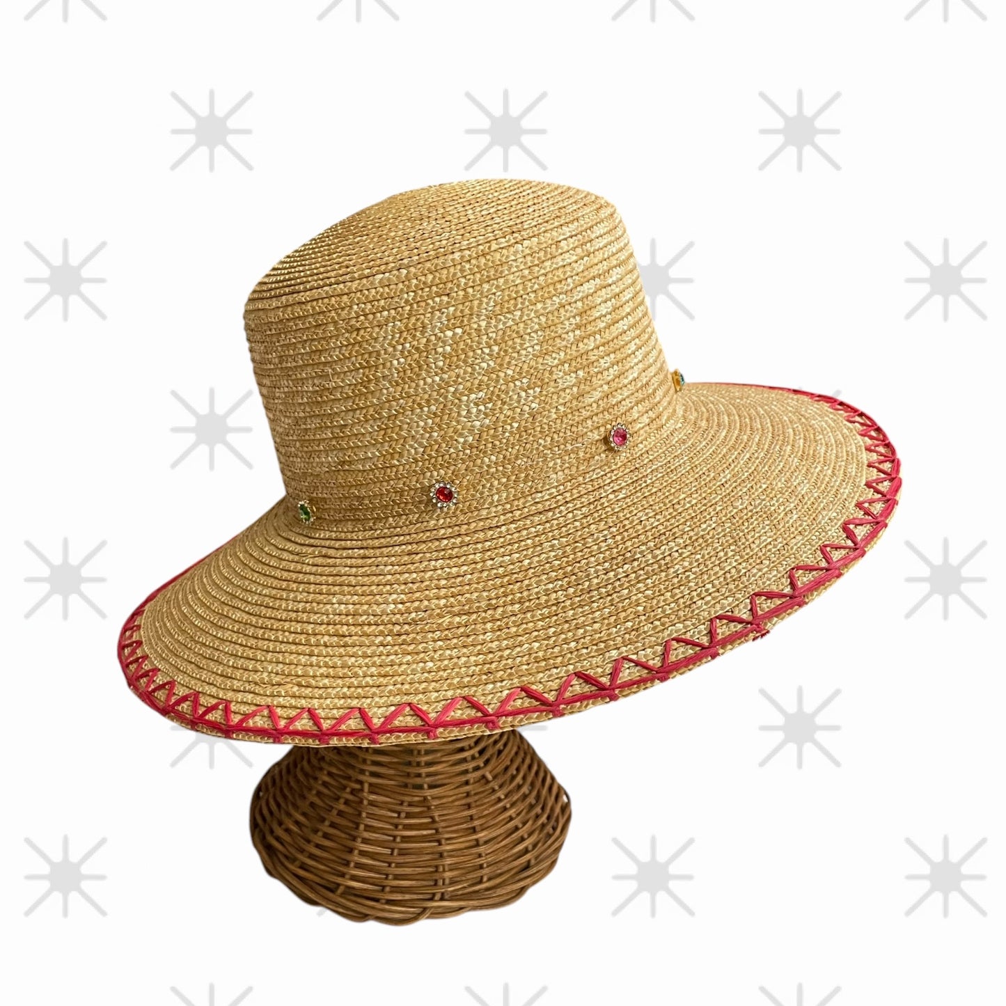Festival Bucket Straw Hat with Rhinestone Embellishments