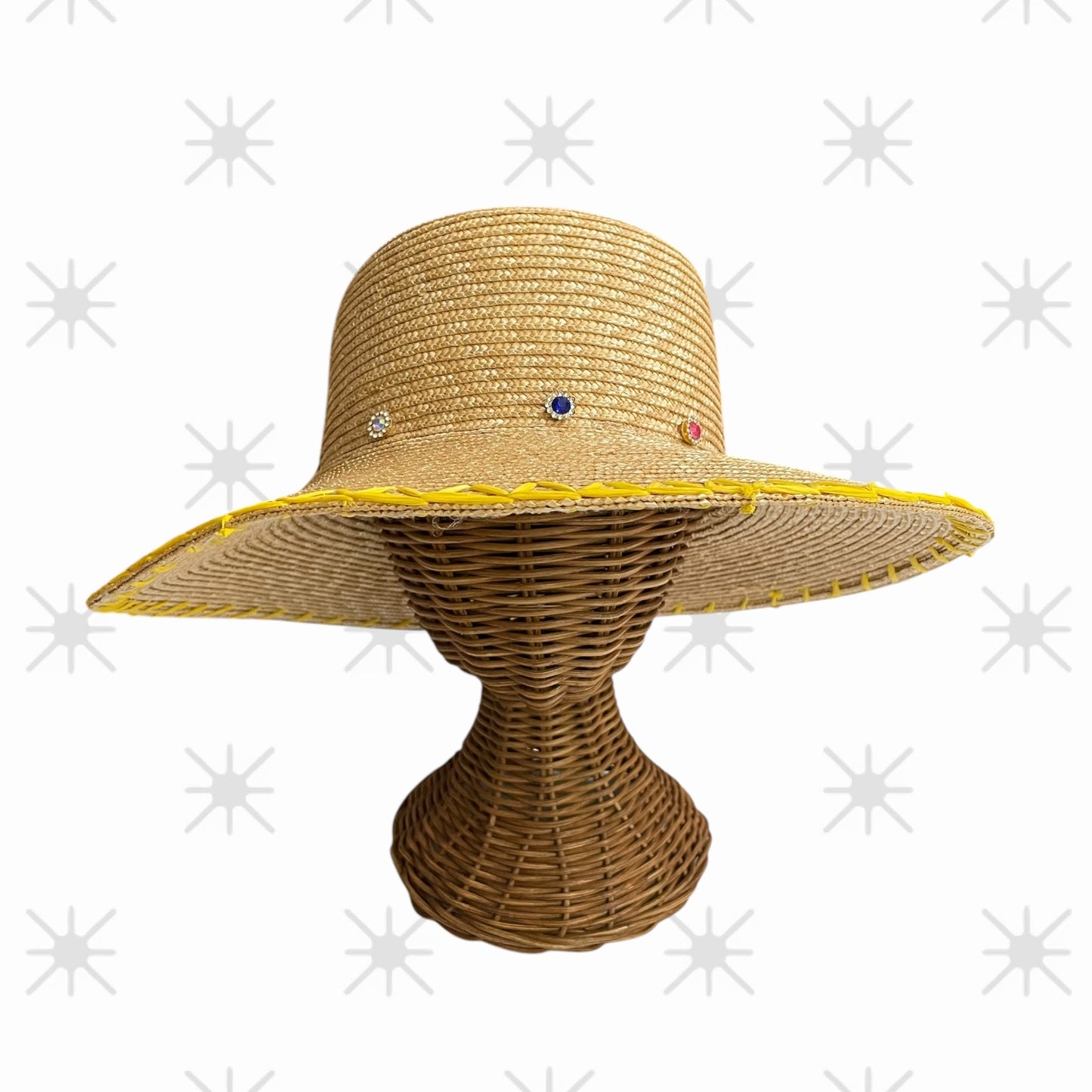 Festival Bucket Straw Hat with Rhinestone Embellishments