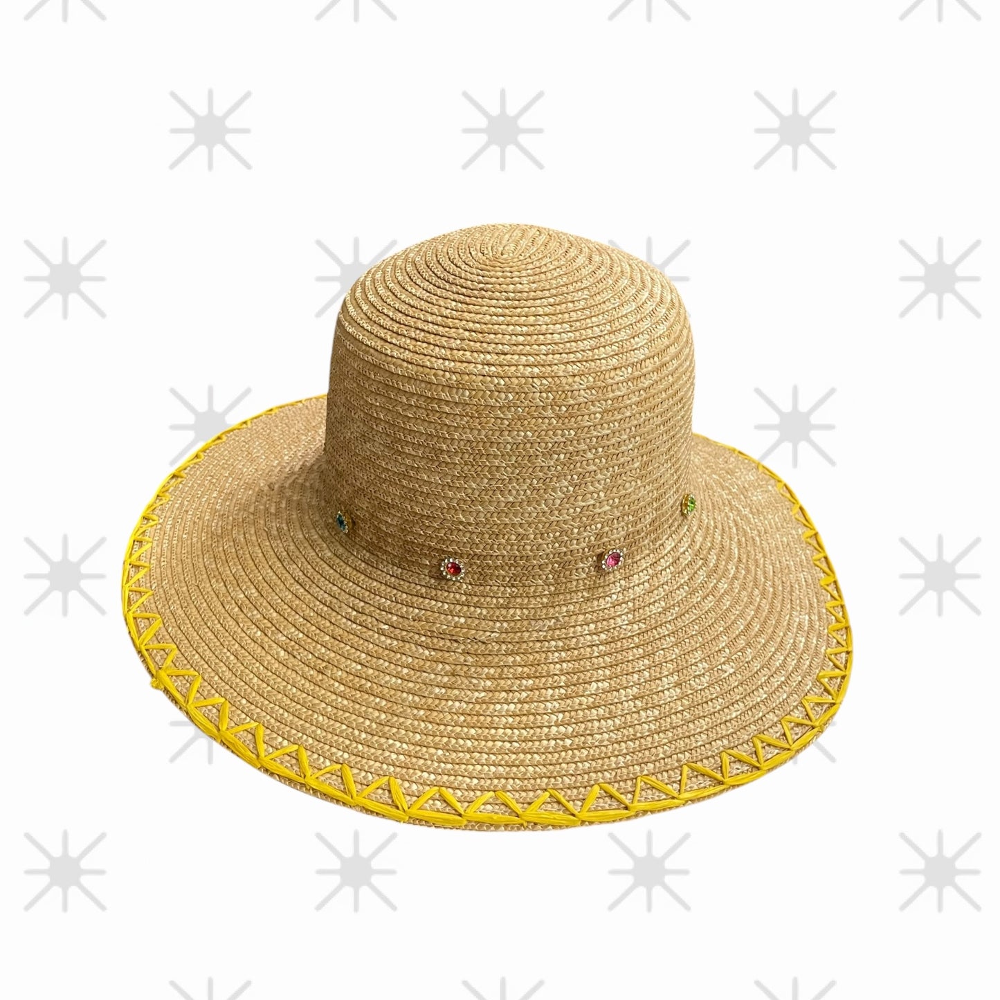 Festival Bucket Straw Hat with Rhinestone Embellishments