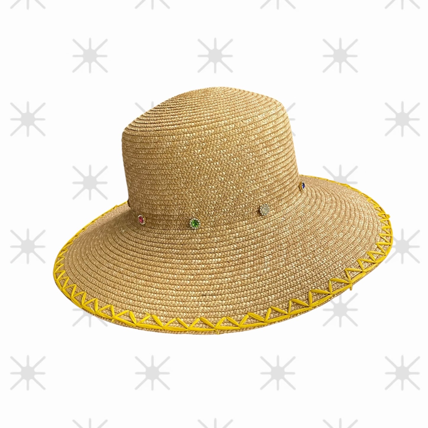 Festival Bucket Straw Hat with Rhinestone Embellishments