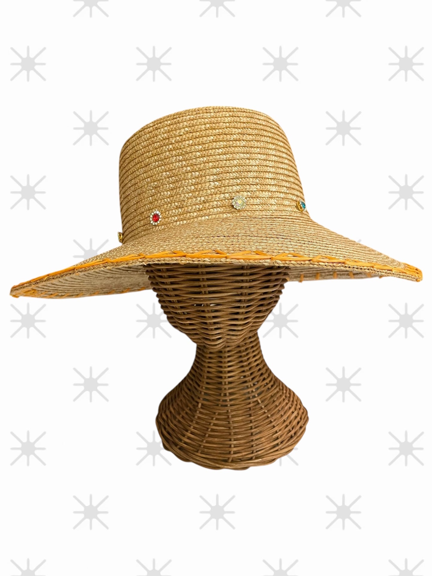 Festival Bucket Straw Hat with Rhinestone Embellishments