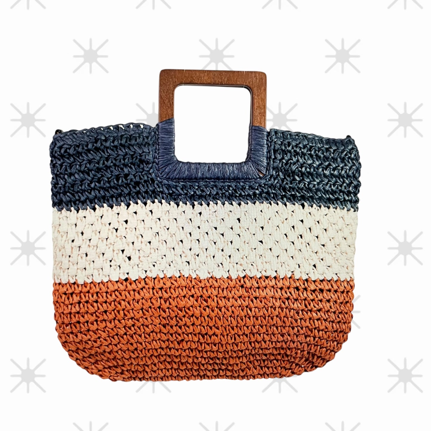 Handmade Straw Braided Striped Tote Bag
