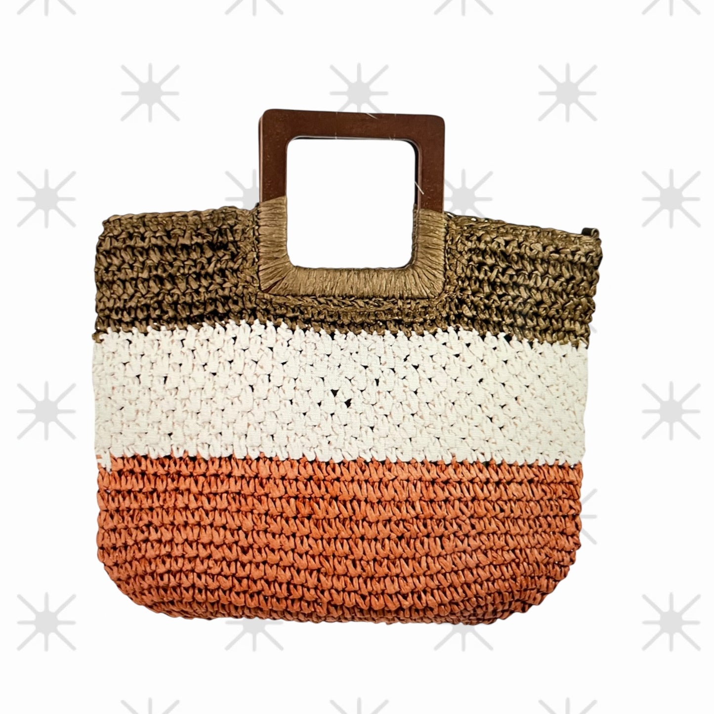 Handmade Straw Braided Striped Tote Bag