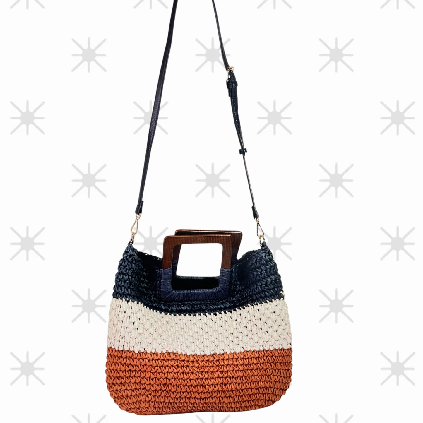 Handmade Straw Braided Striped Tote Bag