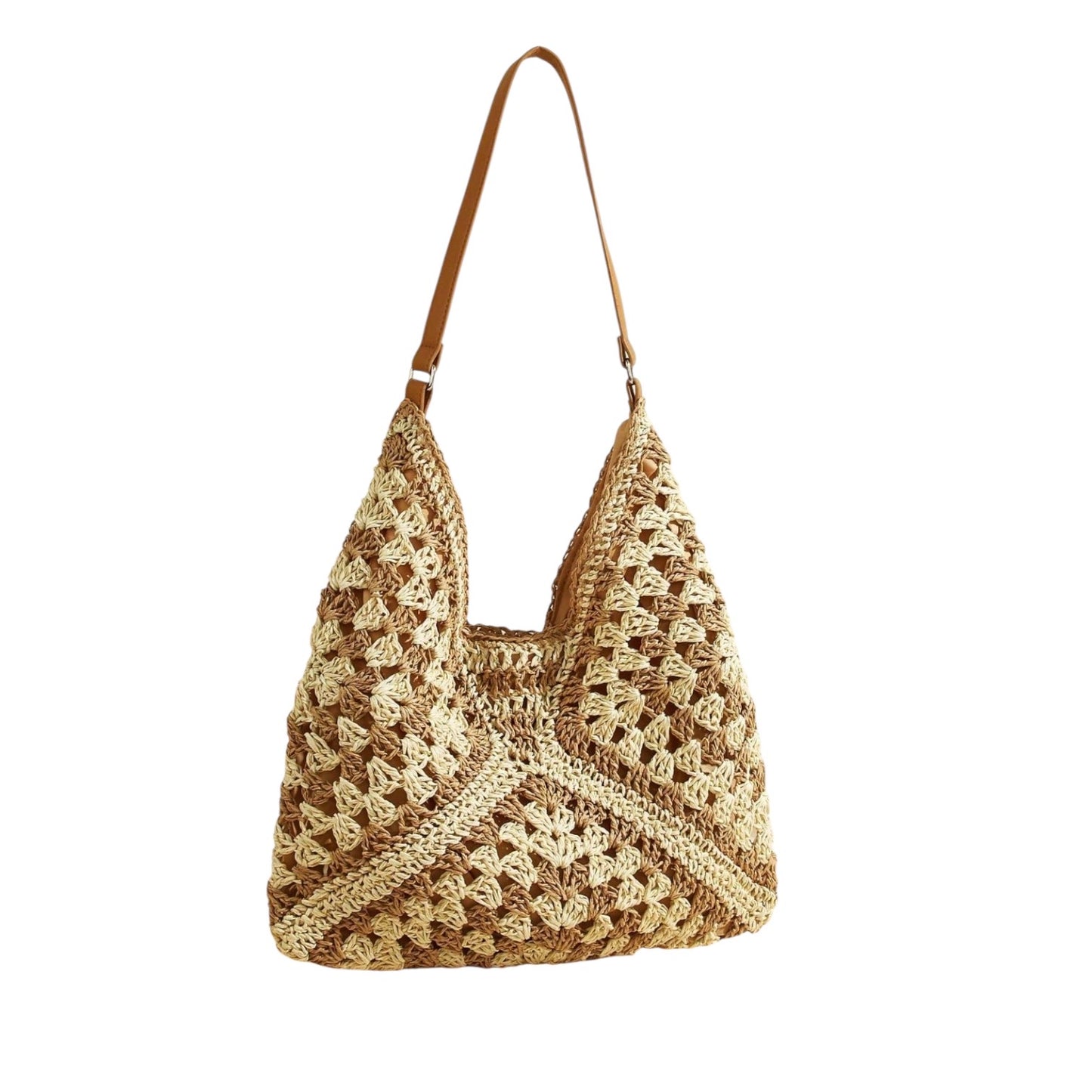 Brown & Cream Raffia Knit Shoulder Bag